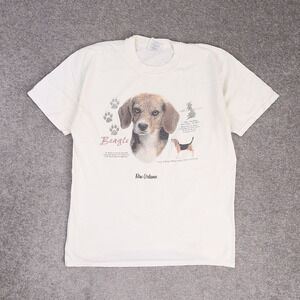 VTG 90s New Orleans Beagles Dogs Large White Short Sleeve T-Shirt